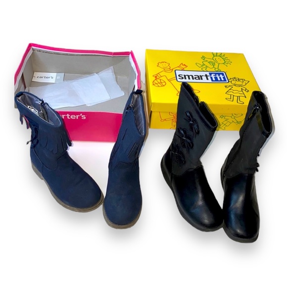 2 Pair Bundle - Dahlia Black Boots Kid’s Smart Fit Sz 9.5 / Navy Blue Boots Sz10 - Picture 1 of 9